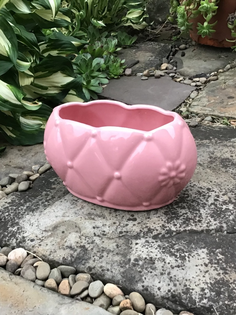 Vintage Pink MCM Tufted Quilt Ceramic Planter #203 USA